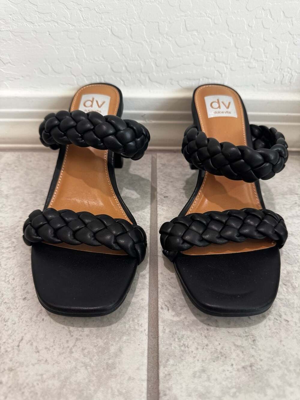 DV Dolce Vita Pressley Black Braided Block Heel Sandals
